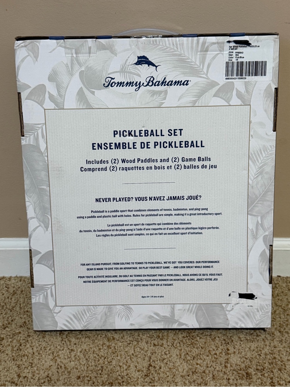 Tommy Bahama White and Navy Pickleball Set Box - Picture 3 of 3